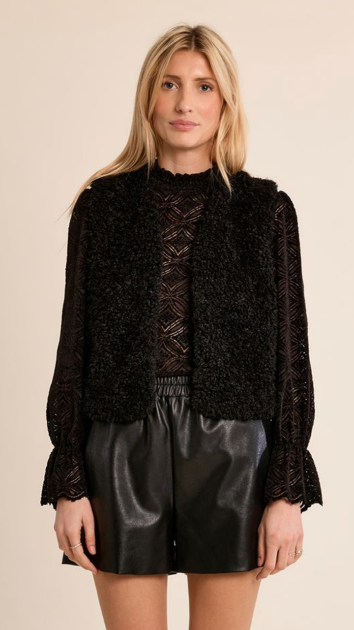 Black Faux Sheepskin Fur Vest