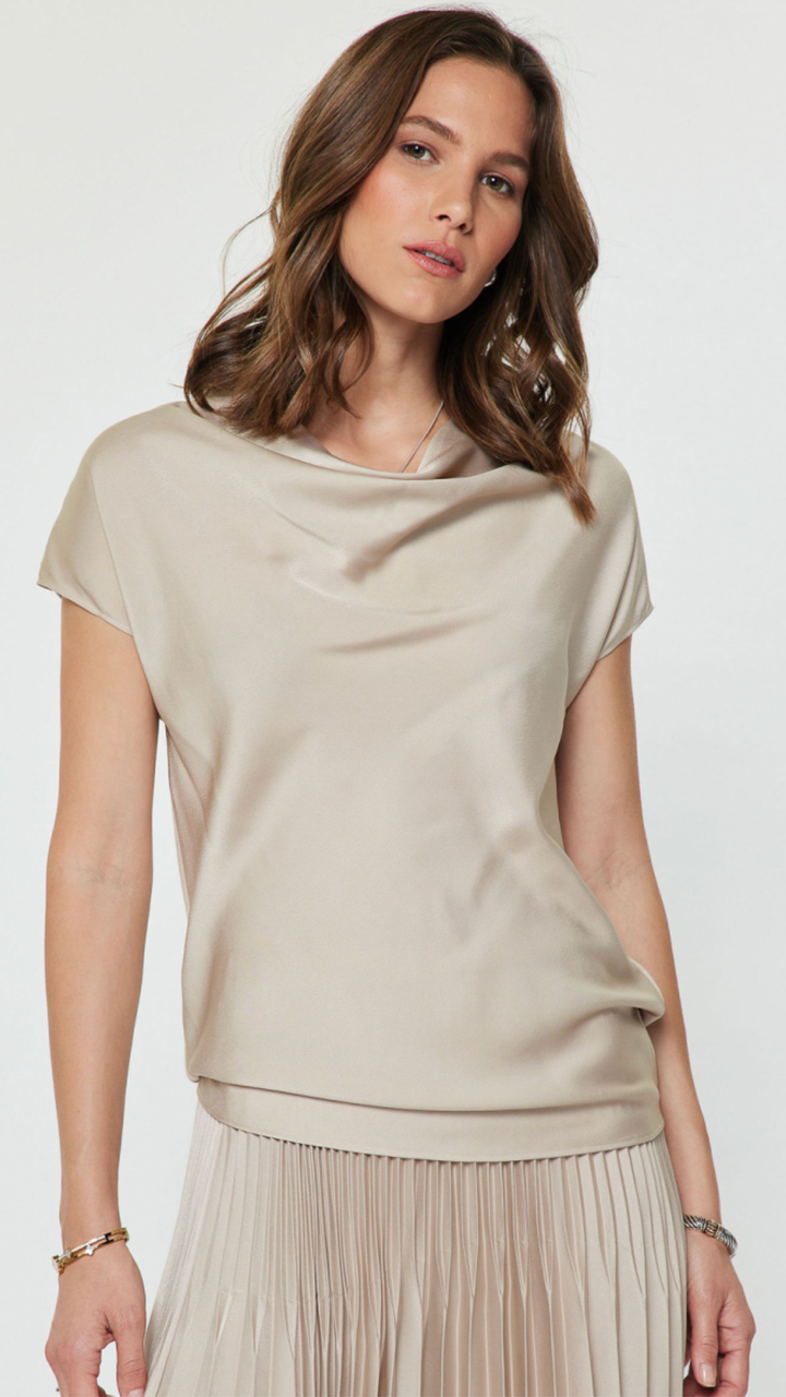 Champaign Mixed Media Cowl Neck Top