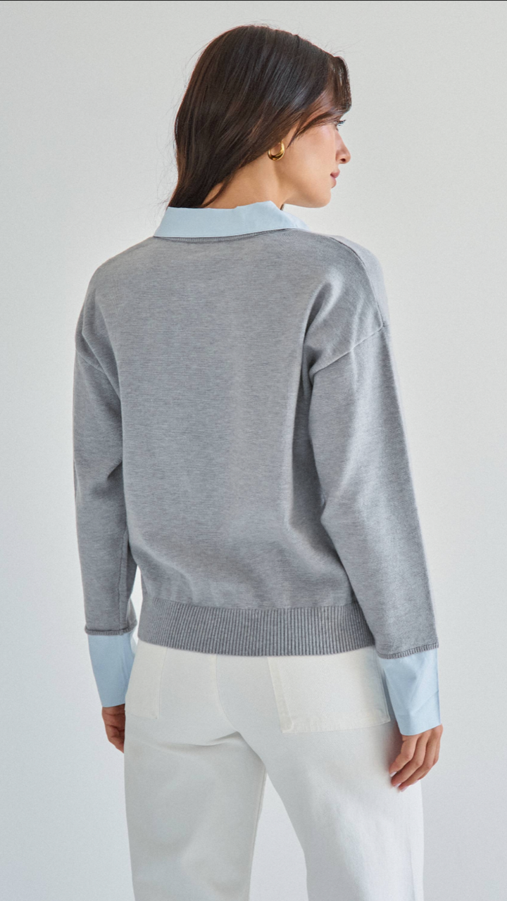Grey Layered Look Knit Top