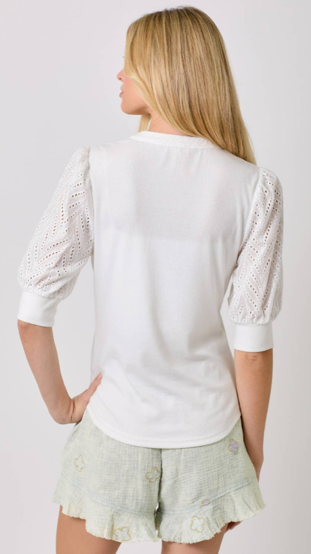 Off White Puff Sleeve Contrast Top