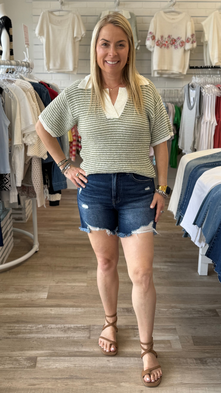 Sage Lightweight Boucle Stripe Sweater