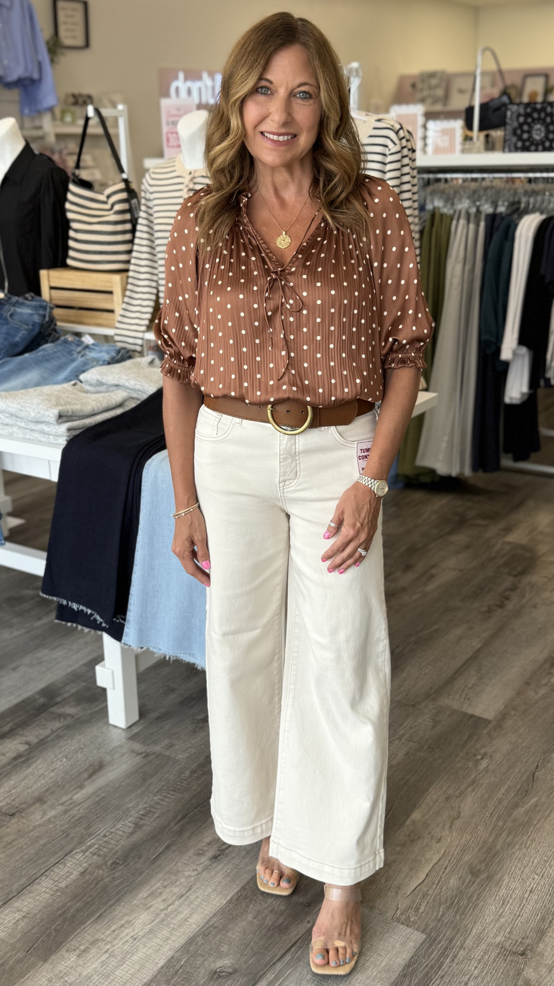 High Rise Ivory Tummy Control Crop Wide Adjustable Waistband Jeans