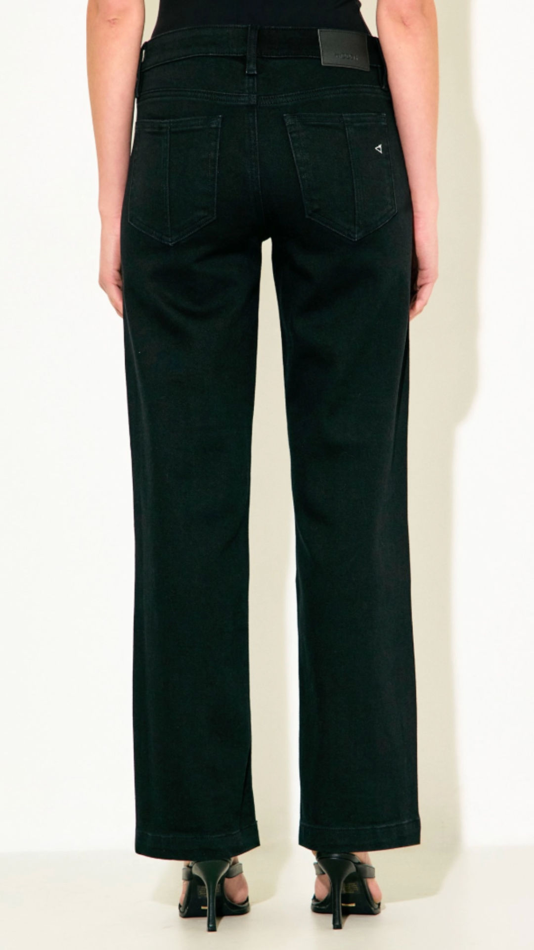 Mid Rise Black Classic Straight With Button Detail Jeans
