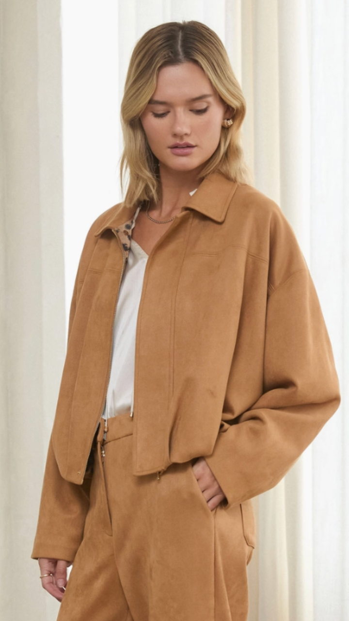 Camel Faux Suede Bubble Hem Jacket