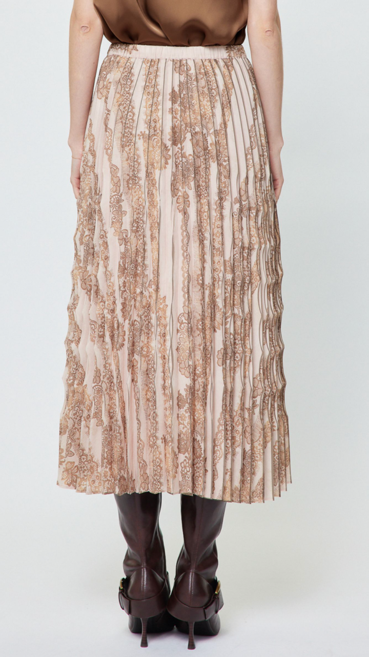Blush Pink Floral Lace Pleated Skirt