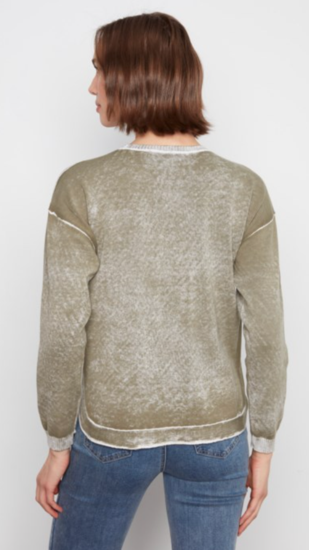 Olive Cotton Crew Neck Reverse Print Sweater