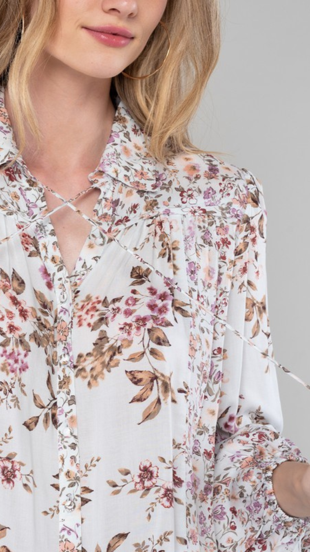 Floral Long Sleeve Button Down Collared Blouse