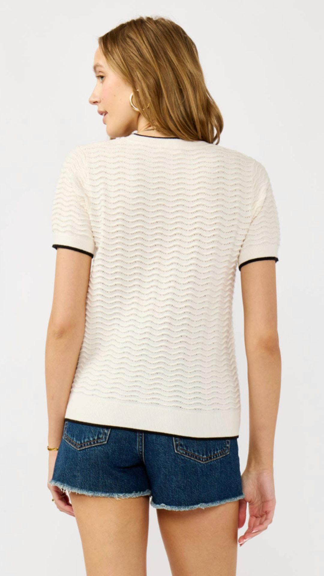 Pointelle Knit Short Sleeve Top