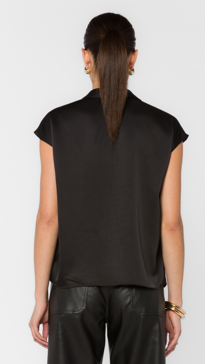 Black Cap Sleeve Satin Blouse