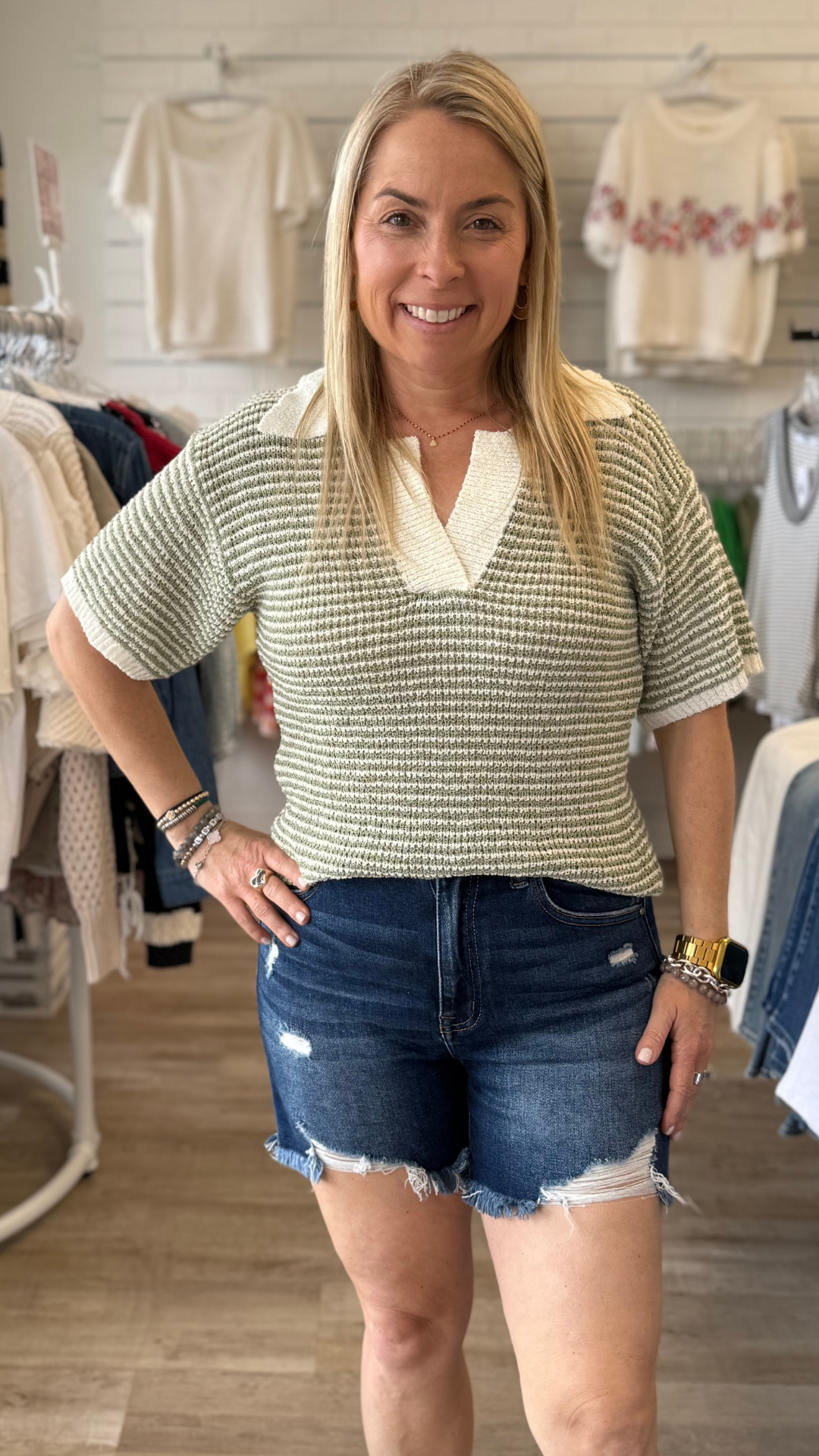 Sage Lightweight Boucle Stripe Sweater