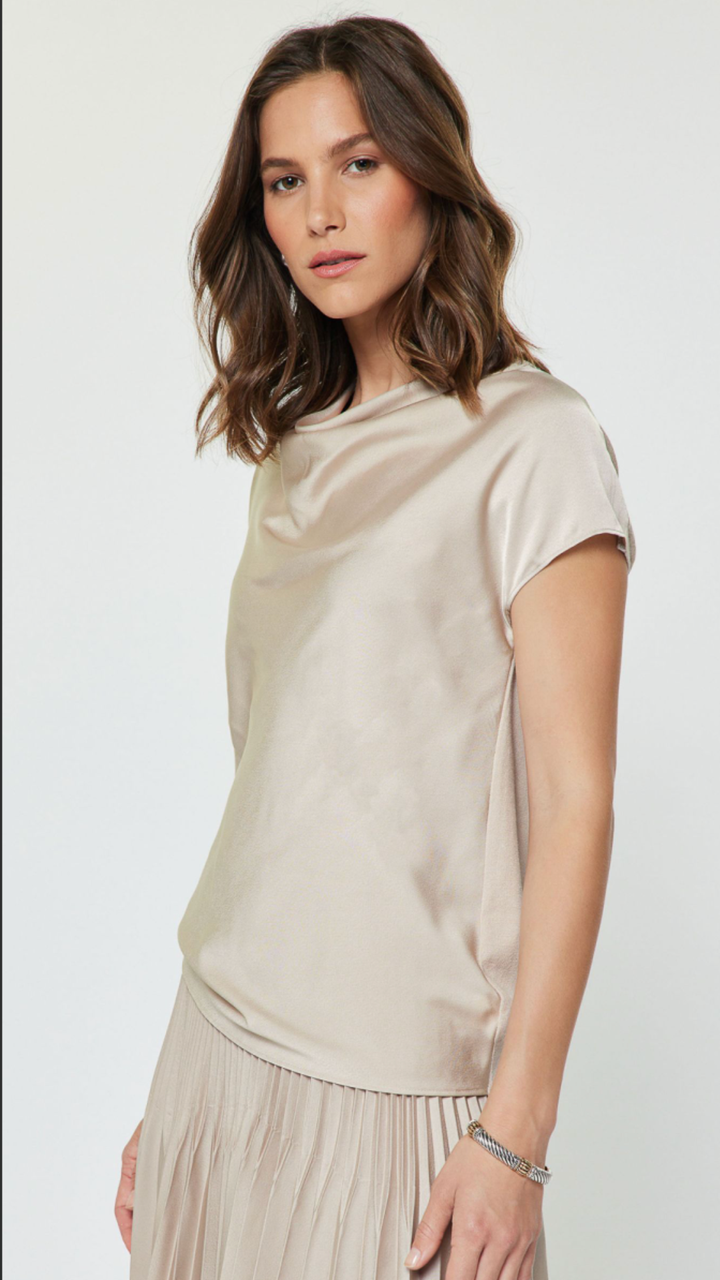 Champaign Mixed Media Cowl Neck Top