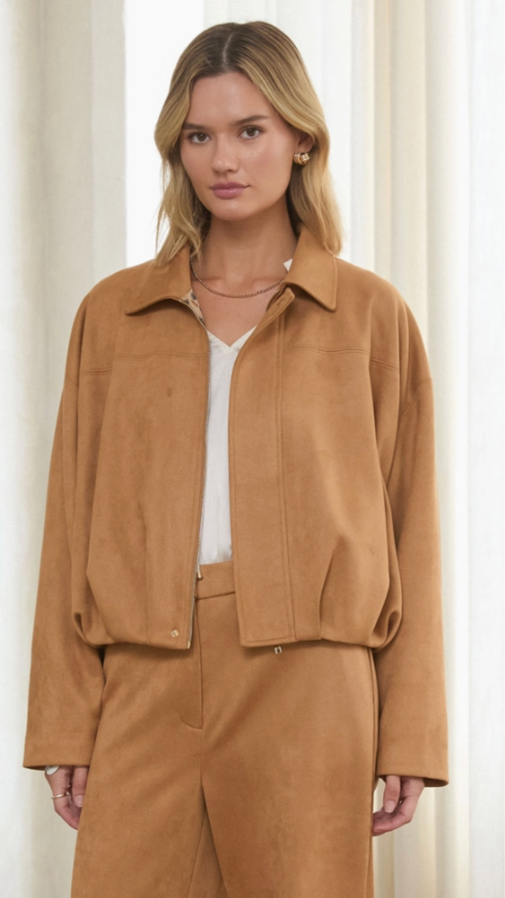 Camel Faux Suede Bubble Hem Jacket