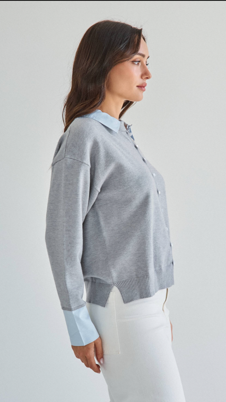 Grey Layered Look Knit Top