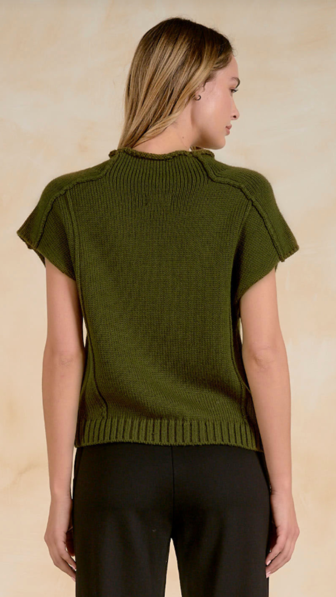 Olive Crew Neck Cap Sleeve Sleeveless Sweater