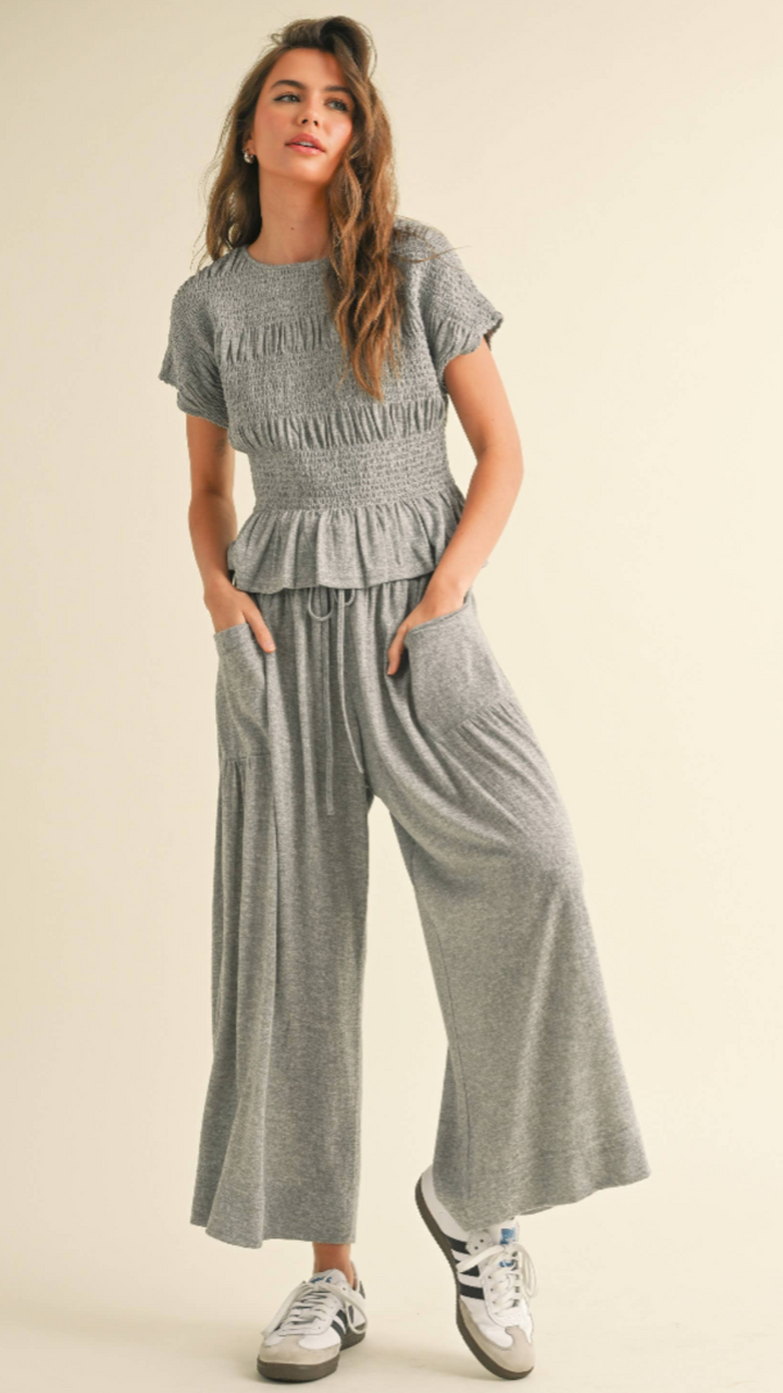 Rayon Short Sleeve Smocking Detail Top