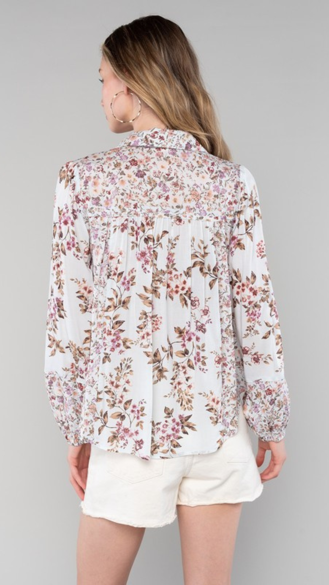 Floral Long Sleeve Button Down Collared Blouse