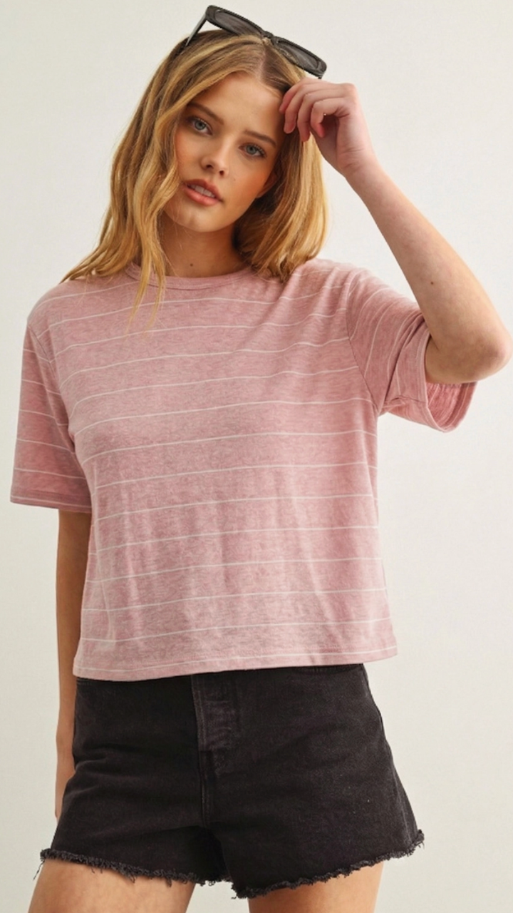 Pink And White Stripe Cotton Linen Top