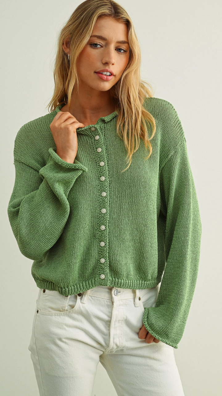 Matcha Light Weight Button Front Cardigan