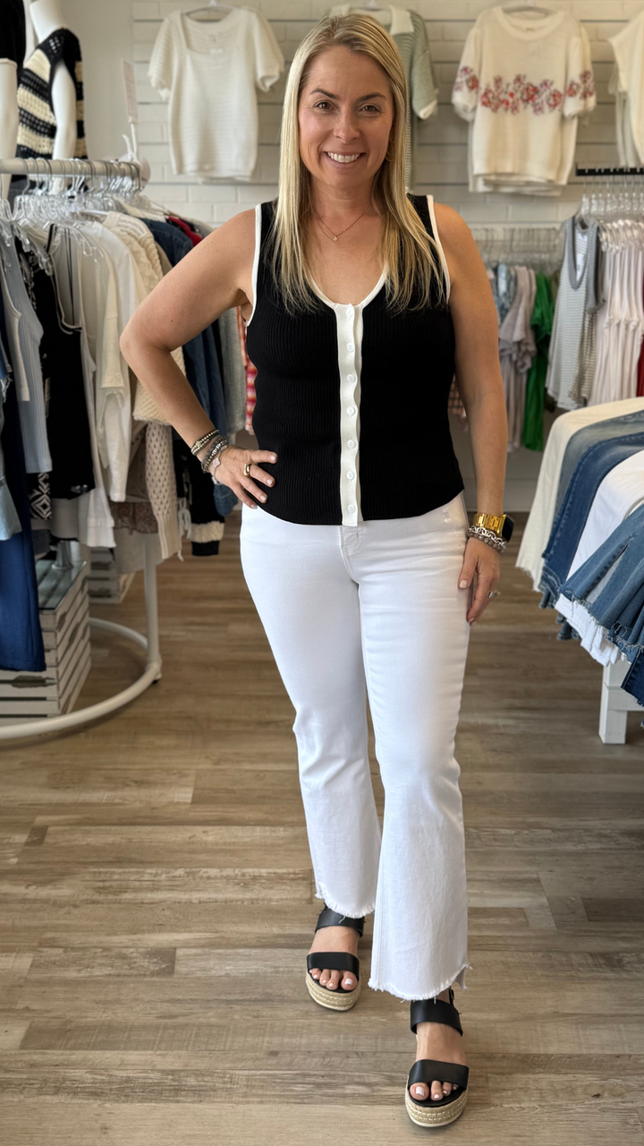Black Rib Sweater Tank With Cream Contrast