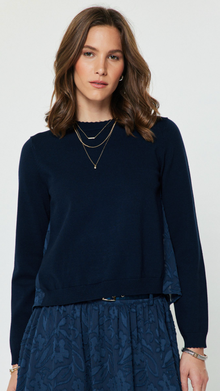Fine Knit Front With Floral Jacquard Back Top