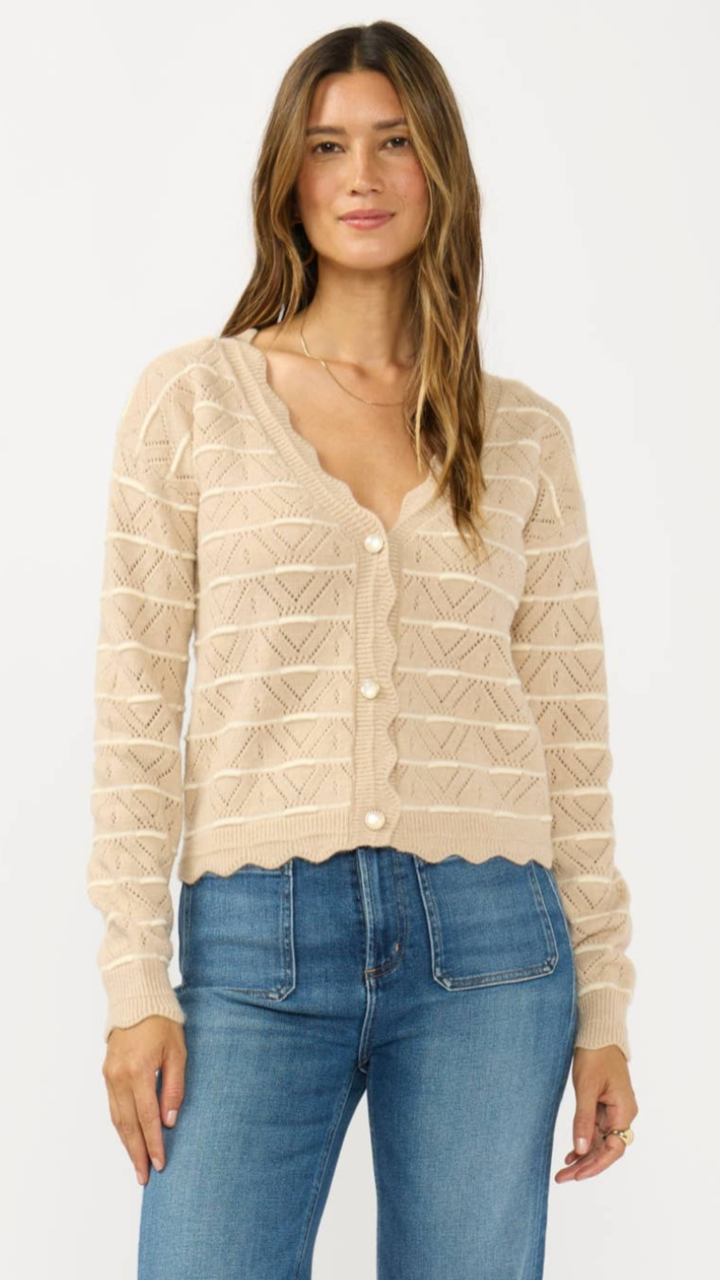 Stripe Pointelle Sweater Cardigan