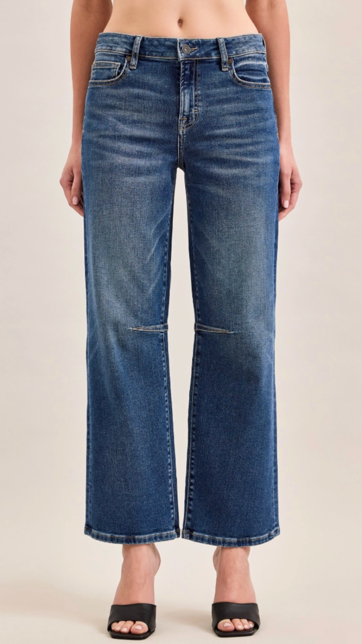 High Rise Dark Wash Classic Straight Seam Detail Jeans