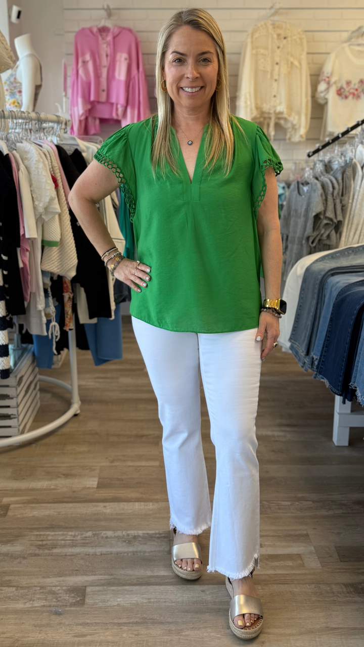 Spring Green Split Neck Blouse