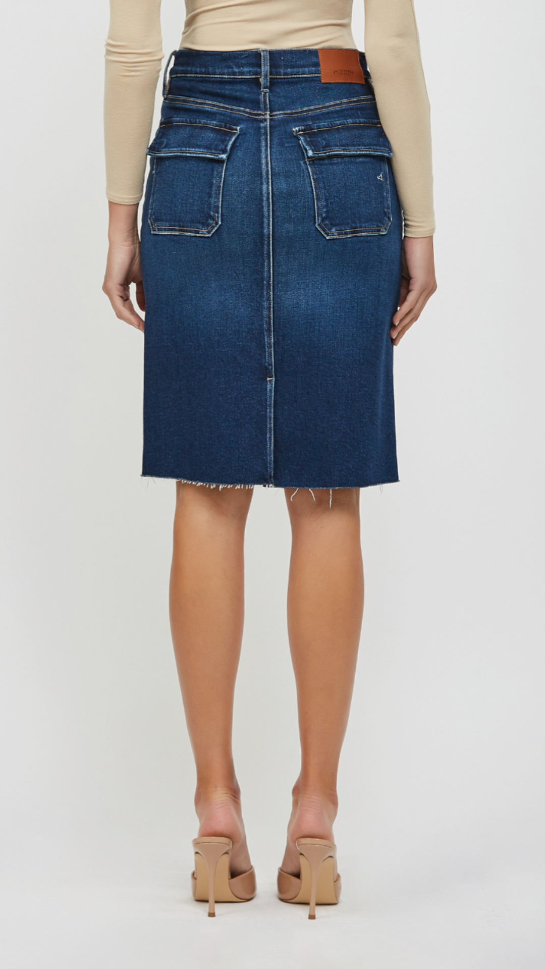 Dark Wash High Waist Cargo Pocket Skirt