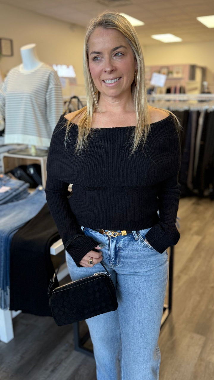 Black Foldover Off The Shoulder Sweater