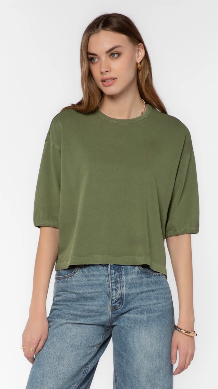 Olive Drop Shoulder Cotton Tee