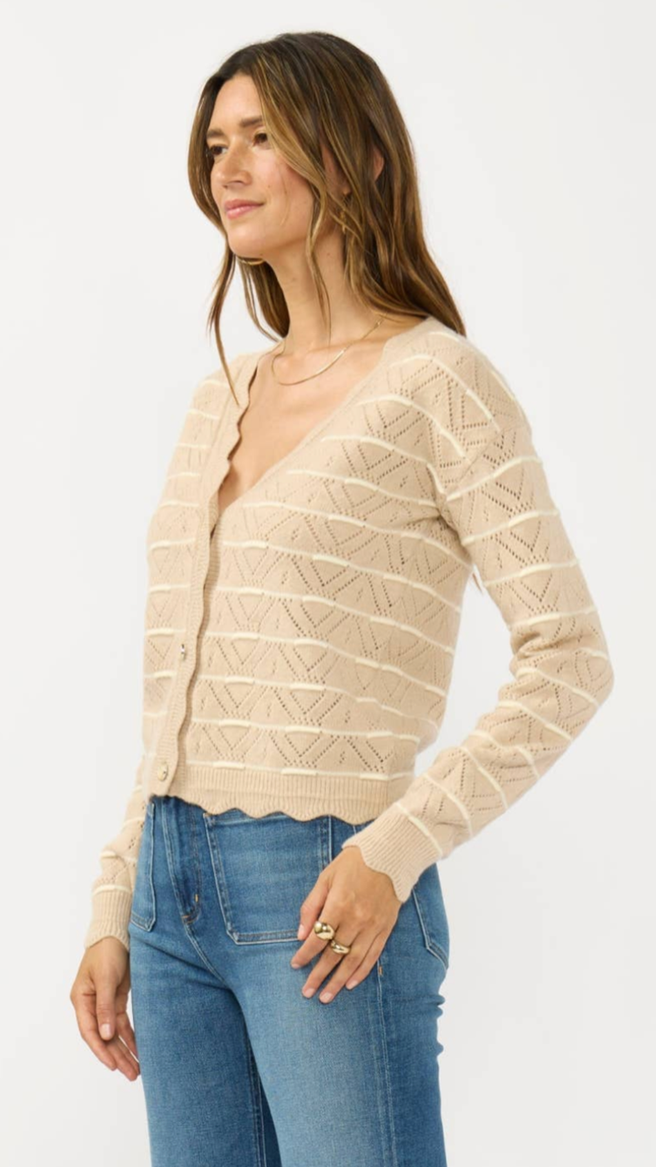 Stripe Pointelle Sweater Cardigan