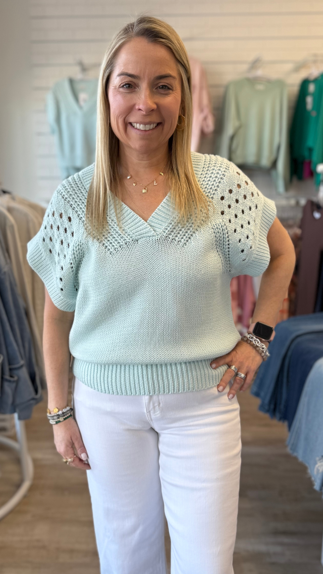 Aquamarine Crochet Detail Sweater Vest