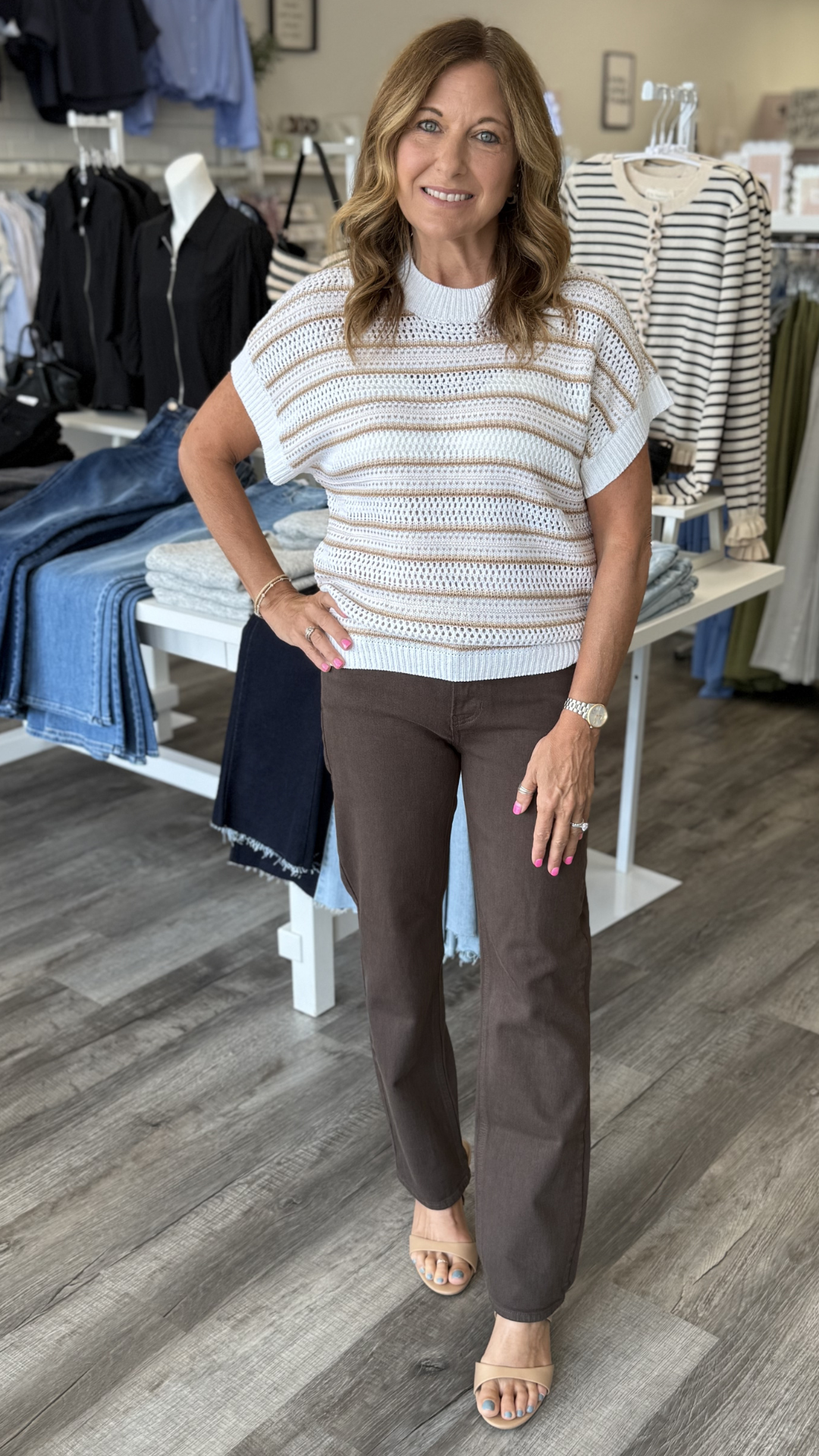 Natural Stripe Open Knit Sweater
