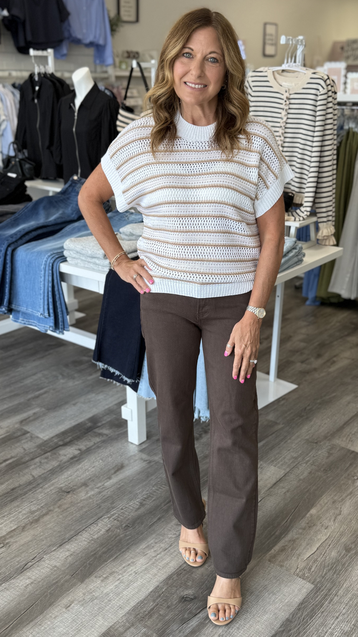 Natural Stripe Open Knit Sweater