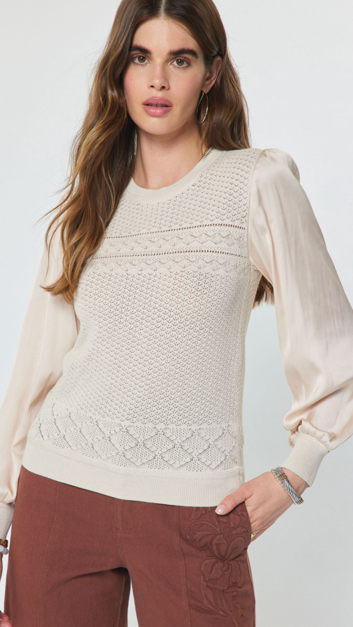 Champaign Pointelle Knit Mixed Media Top