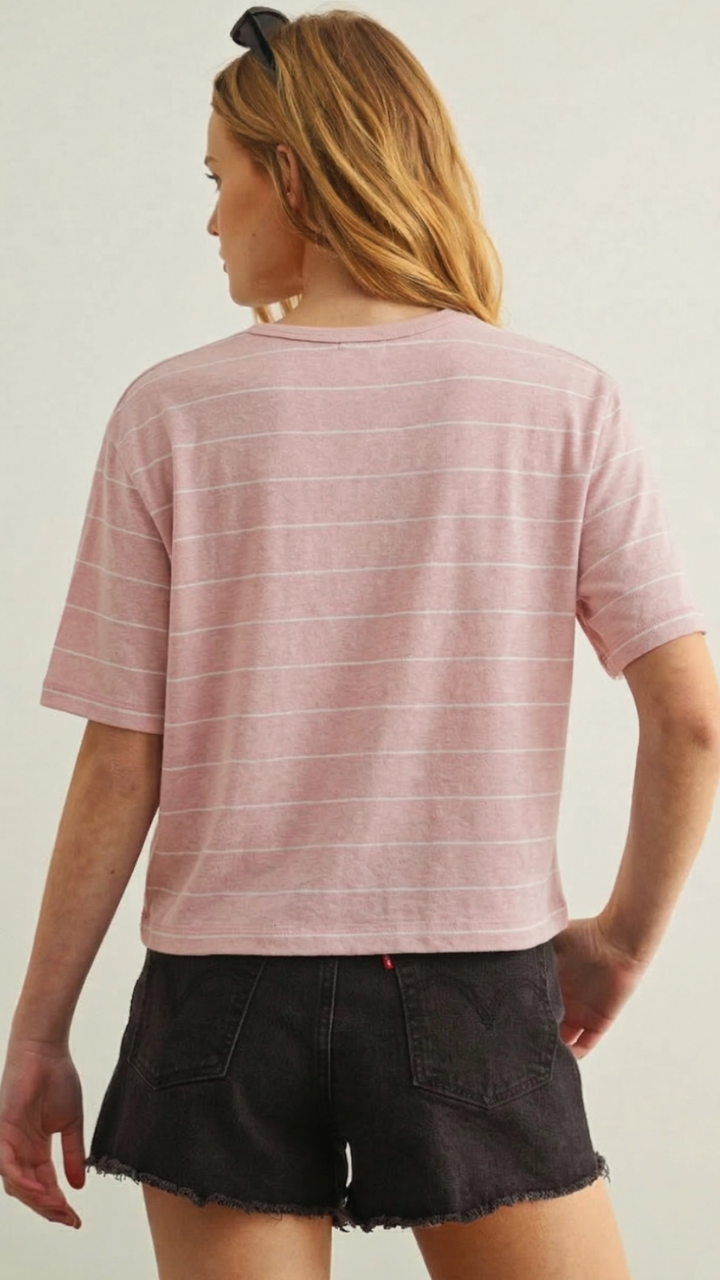 Pink And White Stripe Cotton Linen Top