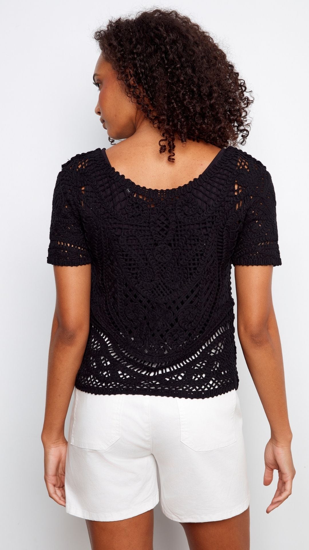 Black Reversible Short Sleeve Crochet Top