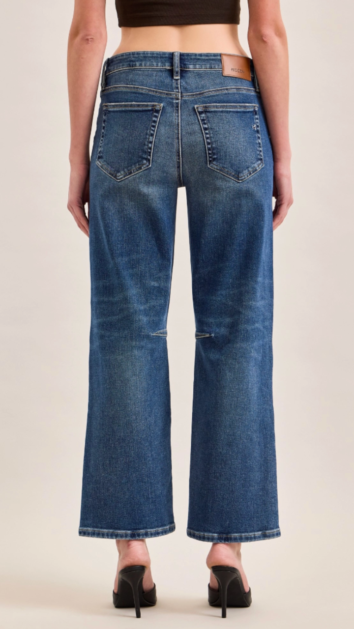 High Rise Dark Wash Classic Straight Seam Detail Jeans