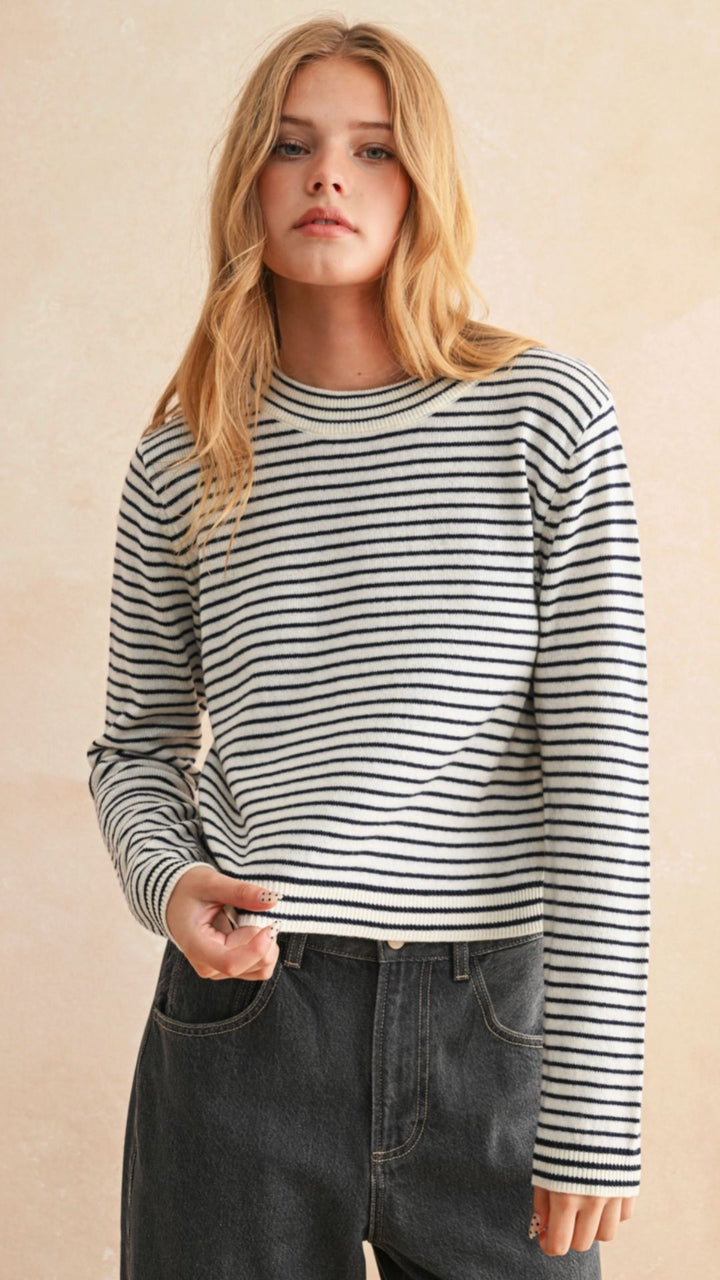 White And Navy Stripe Sweater
