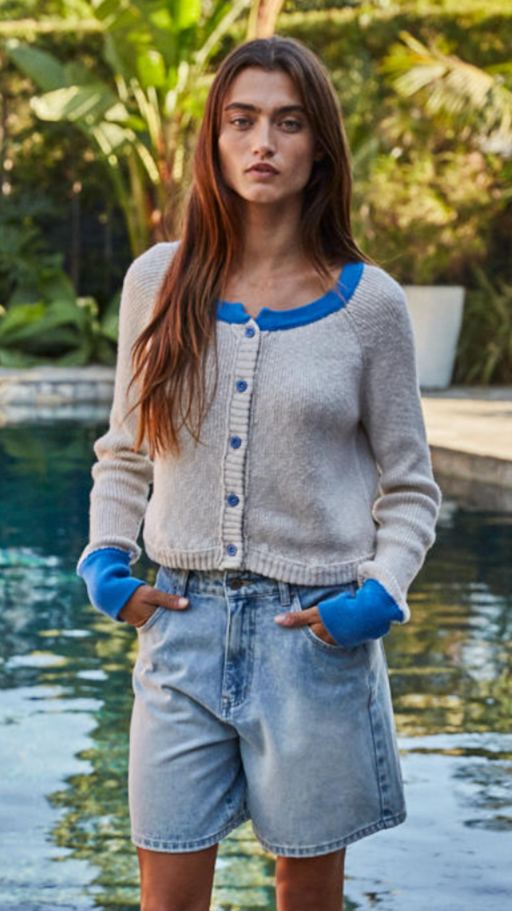 Blue Trim Buttoned Cardigan