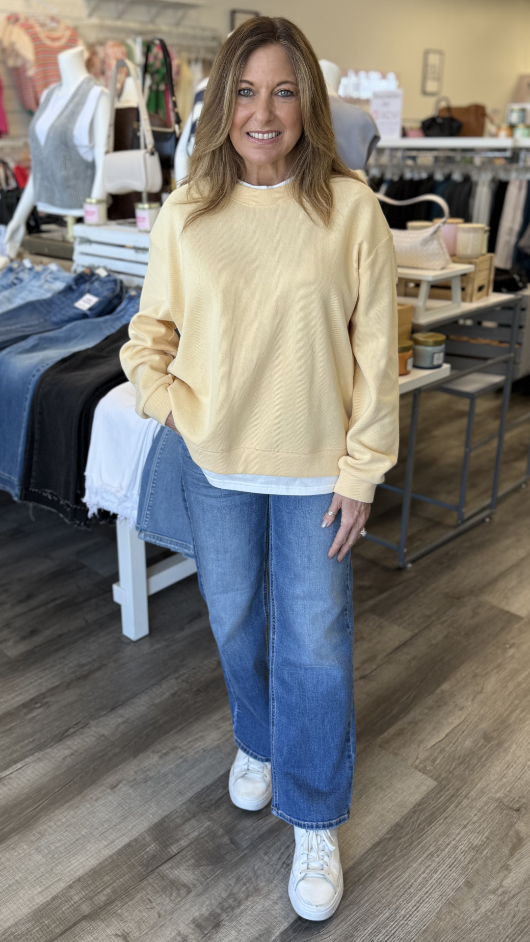 Butter Yellow Crewneck Layered Sweatshirt