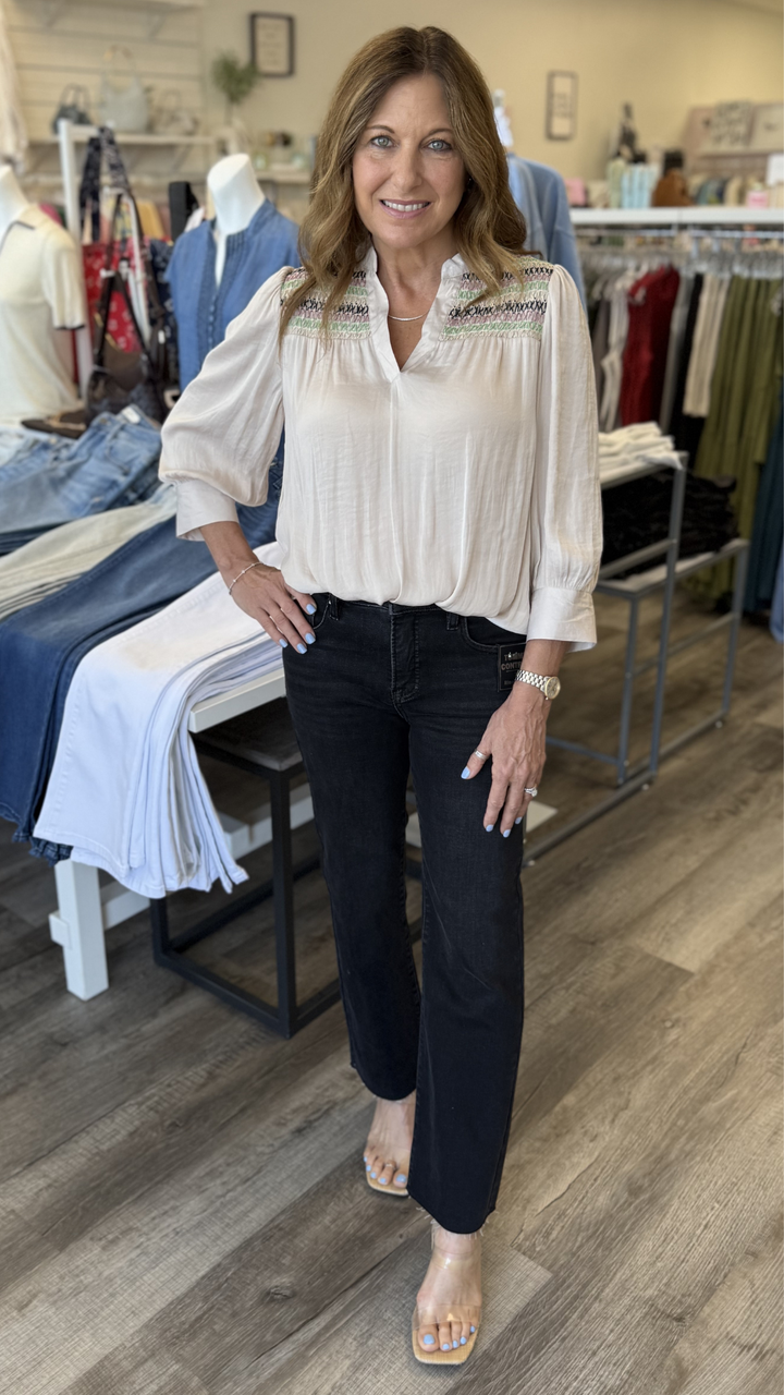 Mid Rise Black Tummy Control Crop Straight Jeans