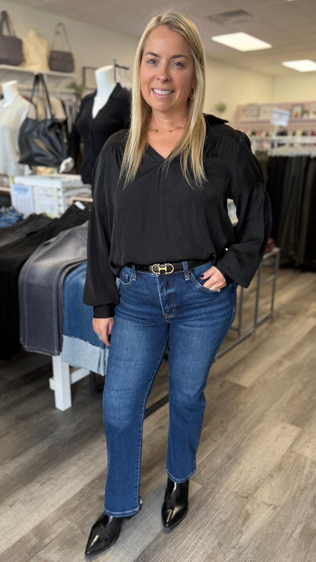 High Rise Tummy Control Dark Wash Crop Straight Jeans