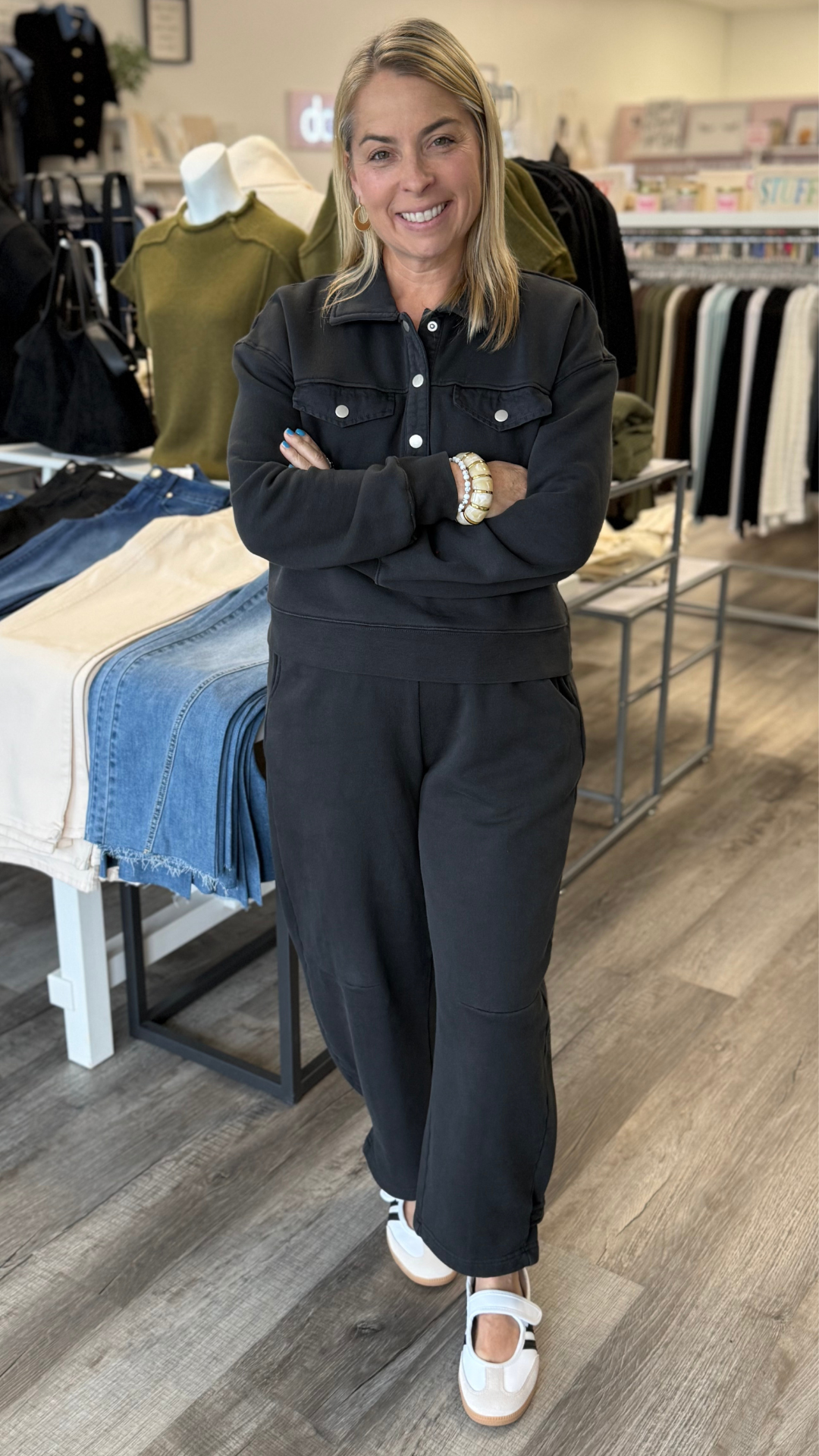Pop Over French Terry Sweatshirt And Barrel Pants Set