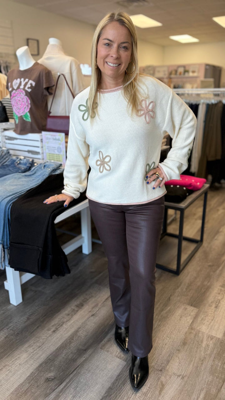 Mid Rise Coated Espresso Slim Cropped Bootcut Jeans