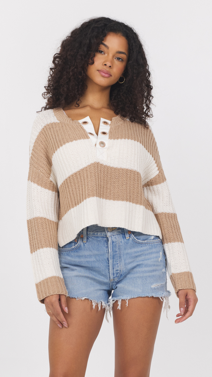 Ivory And Tan Stripe Sweater