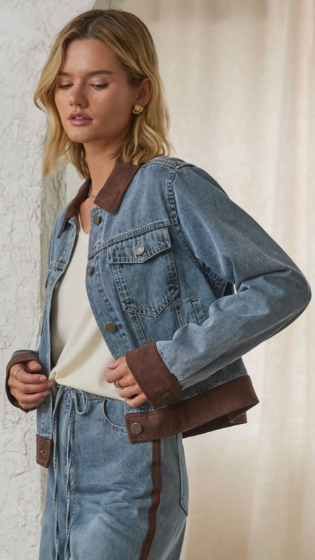 Denim Jacket With Faux Suede Contrast