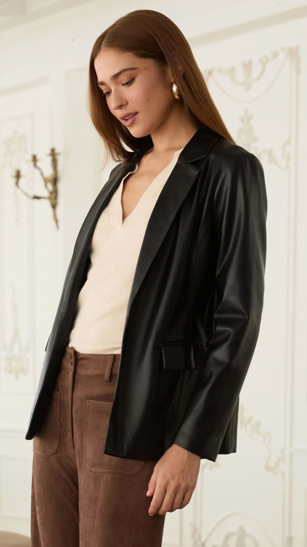 Faux Leather Open Blazer
