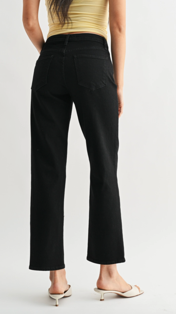 Mid Rise Black Stretchy Straight Jeans