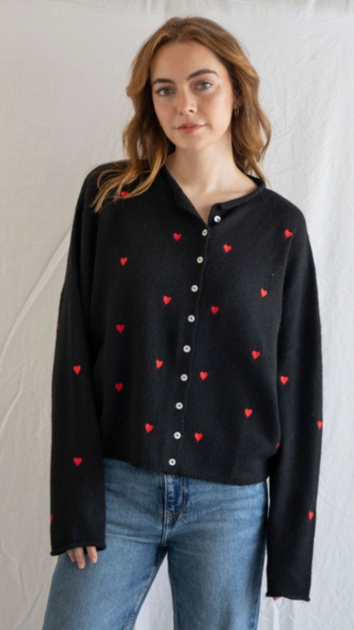 Black With Red Hearts Piper Cardigan